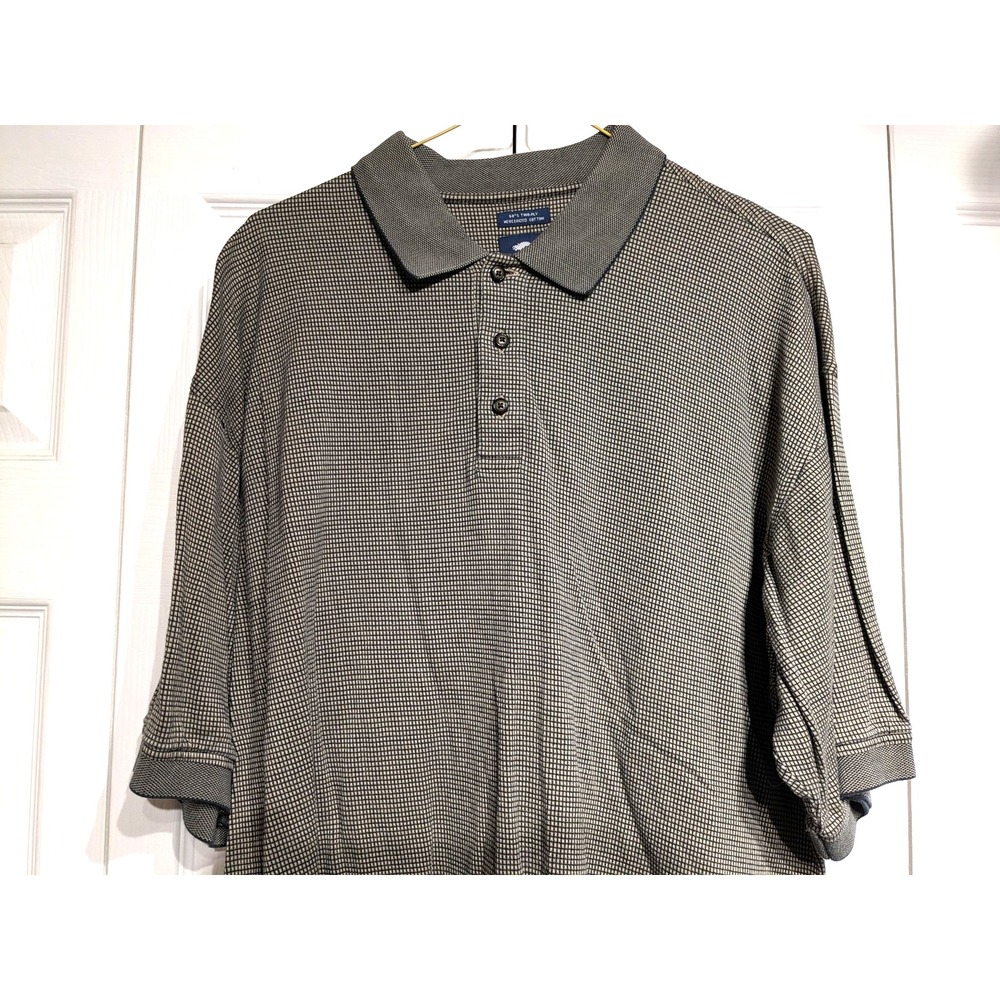 Pebble Beach Polo Shirt Mens Large‎ Gray Black Checkered Golf Mercerized Cotton